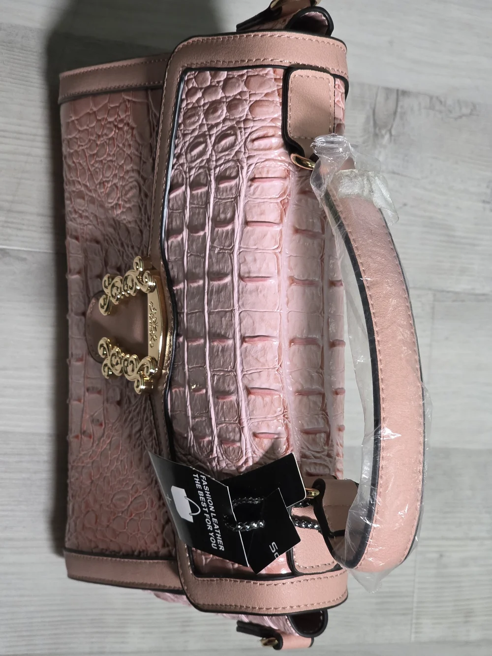 NEW Pink Croc Embossed 2-in-1 Satchel Handbag + Matching Wallet